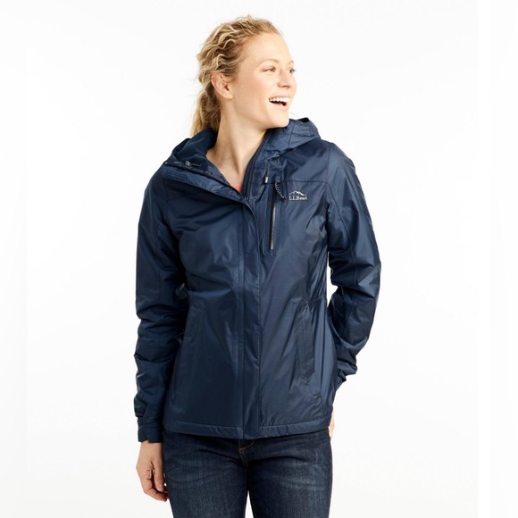 L.L. Bean Trail Model Rain Jacket Fleece-Lined Nautical Navy Size Medium Petite - Picture 5 of 13